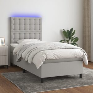 Κρεβάτι Boxspring με Στρώμα & LED Αν.Γκρι 90x200 εκ. Υφασμάτινο