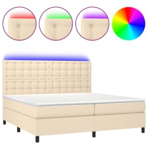 Κρεβάτι Boxspring με Στρώμα & LED Κρεμ 200x200 εκ. Υφασμάτινο