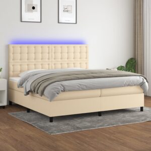 Κρεβάτι Boxspring με Στρώμα & LED Κρεμ 200x200 εκ. Υφασμάτινο