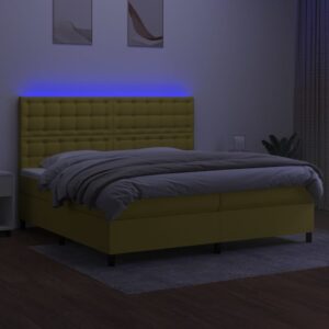 Κρεβάτι Boxspring με Στρώμα & LED Πράσινο 200x200 εκ Υφασμάτινο