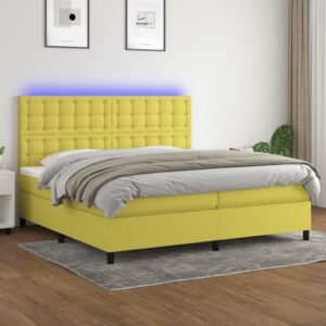 Κρεβάτι Boxspring με Στρώμα & LED Πράσινο 200x200 εκ Υφασμάτινο