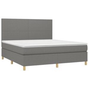 Κρεβάτι Boxspring με Στρώμα & LED Σκ.Γκρι 160x200 εκ Υφασμάτινο