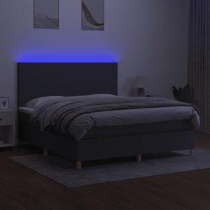 Κρεβάτι Boxspring με Στρώμα & LED Σκ.Γκρι 160x200 εκ Υφασμάτινο