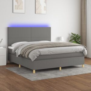 Κρεβάτι Boxspring με Στρώμα & LED Σκ.Γκρι 160x200 εκ Υφασμάτινο