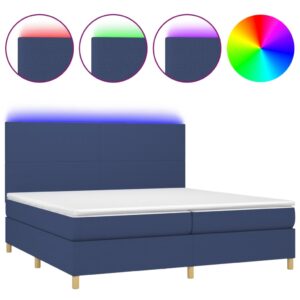 Κρεβάτι Boxspring με Στρώμα & LED Μπλε 200x200 εκ. Υφασμάτινο