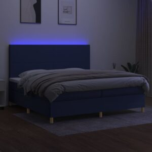 Κρεβάτι Boxspring με Στρώμα & LED Μπλε 200x200 εκ. Υφασμάτινο