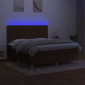 Κρεβάτι Boxspring με Στρώμα & LED Σκ.Καφέ 160x200εκ. Υφασμάτινο