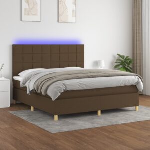 Κρεβάτι Boxspring με Στρώμα & LED Σκ.Καφέ 160x200εκ. Υφασμάτινο