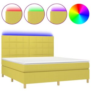 Κρεβάτι Boxspring με Στρώμα & LED Πράσινο 160x200 εκ Υφασμάτινο