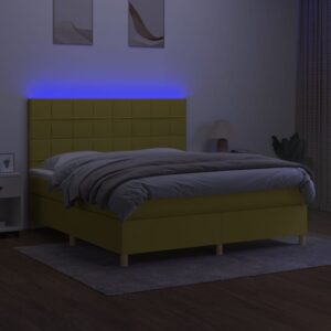 Κρεβάτι Boxspring με Στρώμα & LED Πράσινο 180x200 εκ Υφασμάτινο