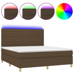 Κρεβάτι Boxspring με Στρώμα & LED Σκ.Καφέ 160x200εκ. Υφασμάτινο