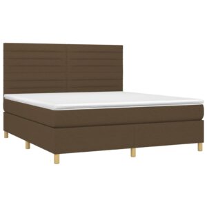 Κρεβάτι Boxspring με Στρώμα & LED Σκ.Καφέ 160x200εκ. Υφασμάτινο