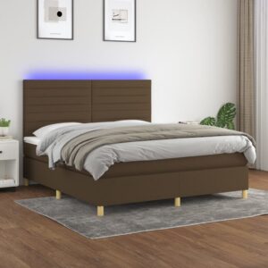 Κρεβάτι Boxspring με Στρώμα & LED Σκ.Καφέ 160x200εκ. Υφασμάτινο