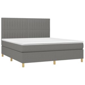 Κρεβάτι Boxspring με Στρώμα & LED Σκ.Γκρι 160x200 εκ Υφασμάτινο