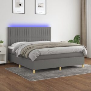 Κρεβάτι Boxspring με Στρώμα & LED Σκ.Γκρι 160x200 εκ Υφασμάτινο