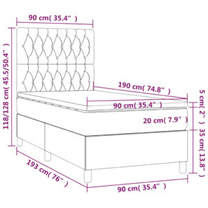 Κρεβάτι Boxspring με Στρώμα & LED Πράσινο 90x190 εκ. Υφασμάτινο