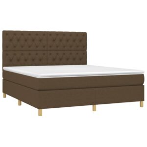 Κρεβάτι Boxspring με Στρώμα & LED Σκ.Καφέ 160x200εκ. Υφασμάτινο