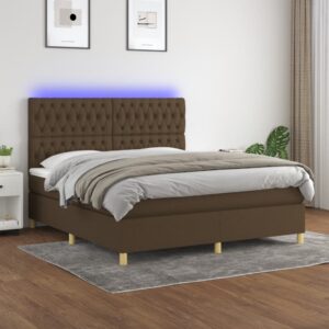 Κρεβάτι Boxspring με Στρώμα & LED Σκ.Καφέ 160x200εκ. Υφασμάτινο