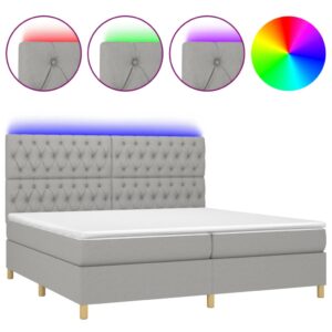 Κρεβάτι Boxspring με Στρώμα & LED Αν.Γκρι 200x200εκ. Υφασμάτινο