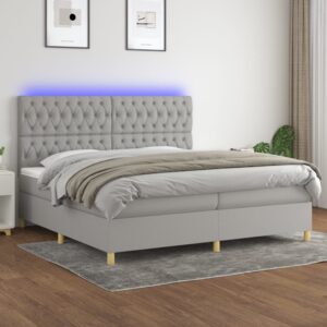 Κρεβάτι Boxspring με Στρώμα & LED Αν.Γκρι 200x200εκ. Υφασμάτινο