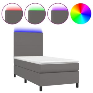 Κρεβάτι Boxspring με Στρώμα & LED Γκρι 80x200 εκ. Συνθ. Δέρμα