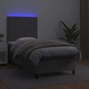 Κρεβάτι Boxspring με Στρώμα & LED Γκρι 80x200 εκ. Συνθ. Δέρμα