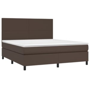 Κρεβάτι Boxspring με Στρώμα & LED Καφέ 160x200 εκ. Συνθ. Δέρμα