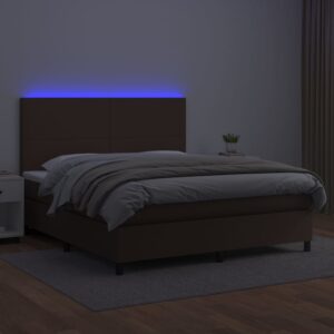 Κρεβάτι Boxspring με Στρώμα & LED Καφέ 160x200 εκ. Συνθ. Δέρμα