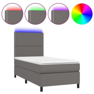 Κρεβάτι Boxspring με Στρώμα & LED Γκρι 80x200 εκ. Συνθ. Δέρμα