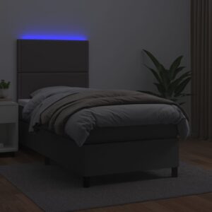 Κρεβάτι Boxspring με Στρώμα & LED Γκρι 80x200 εκ. Συνθ. Δέρμα