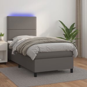 Κρεβάτι Boxspring με Στρώμα & LED Γκρι 80x200 εκ. Συνθ. Δέρμα