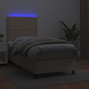 Κρεβάτι Boxspring Στρώμα&LED Καπουτσίνο 90x200 εκ. Συνθ. Δέρμα