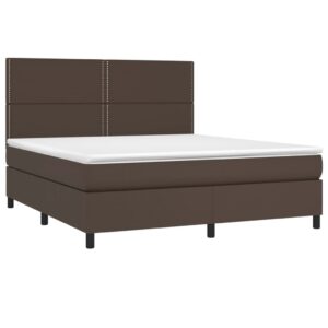 Κρεβάτι Boxspring με Στρώμα & LED Καφέ 160x200 εκ. Συνθ. Δέρμα