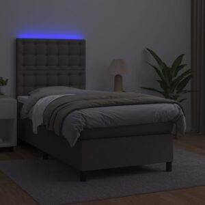 Κρεβάτι Boxspring με Στρώμα & LED Γκρι 80x200 εκ. Συνθ. Δέρμα