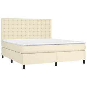 Κρεβάτι Boxspring με Στρώμα & LED Κρεμ 180x200 εκ. Συνθ. Δέρμα