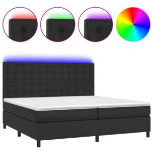 Κρεβάτι Boxspring με Στρώμα & LED Μαύρο 200x200 εκ. Συνθ. Δέρμα