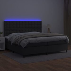 Κρεβάτι Boxspring με Στρώμα & LED Μαύρο 200x200 εκ. Συνθ. Δέρμα