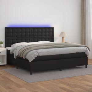 Κρεβάτι Boxspring με Στρώμα & LED Μαύρο 200x200 εκ. Συνθ. Δέρμα