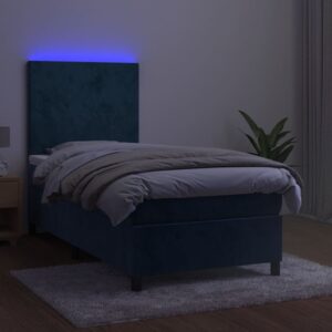 Κρεβάτι Boxspring με Στρώμα & LED Σκ. Μπλε 80x200 εκ. Βελούδινο