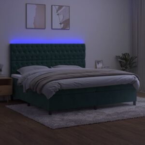 Κρεβάτι Boxspring με Στρώμα & LED Σκ. Πράσινο 200x200εκ Βελούδο