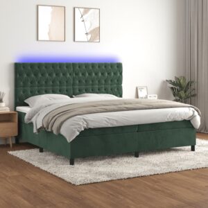 Κρεβάτι Boxspring με Στρώμα & LED Σκ. Πράσινο 200x200εκ Βελούδο