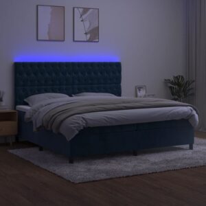 Κρεβάτι Boxspring με Στρώμα & LED Σκ. Μπλε 200x200εκ. Βελούδινο