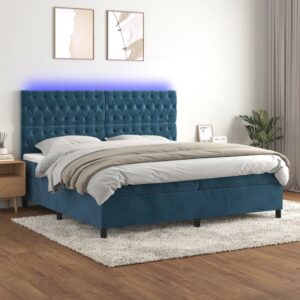 Κρεβάτι Boxspring με Στρώμα & LED Σκ. Μπλε 200x200εκ. Βελούδινο