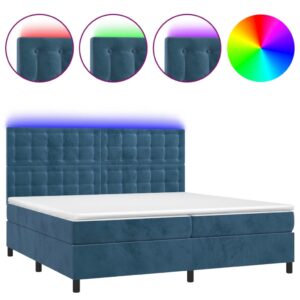 Κρεβάτι Boxspring με Στρώμα & LED Σκ. Μπλε 200x200εκ. Βελούδινο