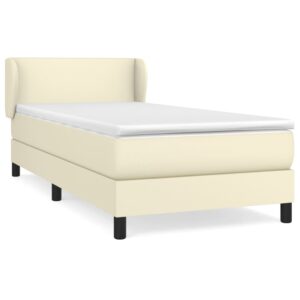 Κρεβάτι Boxspring με Στρώμα Κρεμ 90x190 εκ. από Συνθετικό Δέρμα