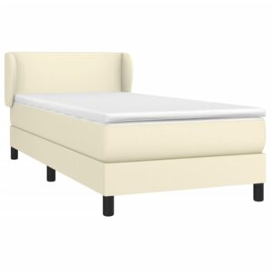 Κρεβάτι Boxspring με Στρώμα Κρεμ 90x190 εκ. από Συνθετικό Δέρμα