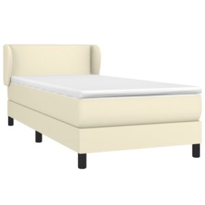 Κρεβάτι Boxspring με Στρώμα Κρεμ 90x190 εκ. από Συνθετικό Δέρμα