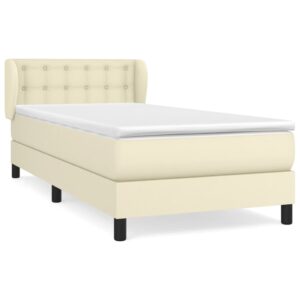 Κρεβάτι Boxspring με Στρώμα Κρεμ 90x190 εκ. από Συνθετικό Δέρμα