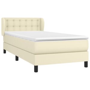 Κρεβάτι Boxspring με Στρώμα Κρεμ 90x190 εκ. από Συνθετικό Δέρμα