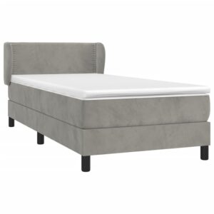 Κρεβάτι Boxspring με Στρώμα Ανοιχτό Γκρι 90x200 εκ. Βελούδινο